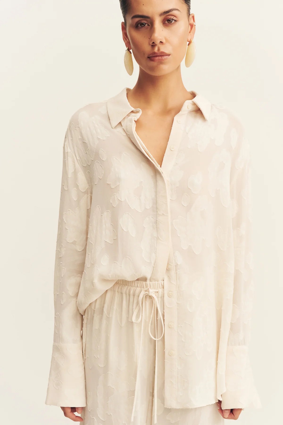 Bowery Jacquard Sheer Shirt - Bone