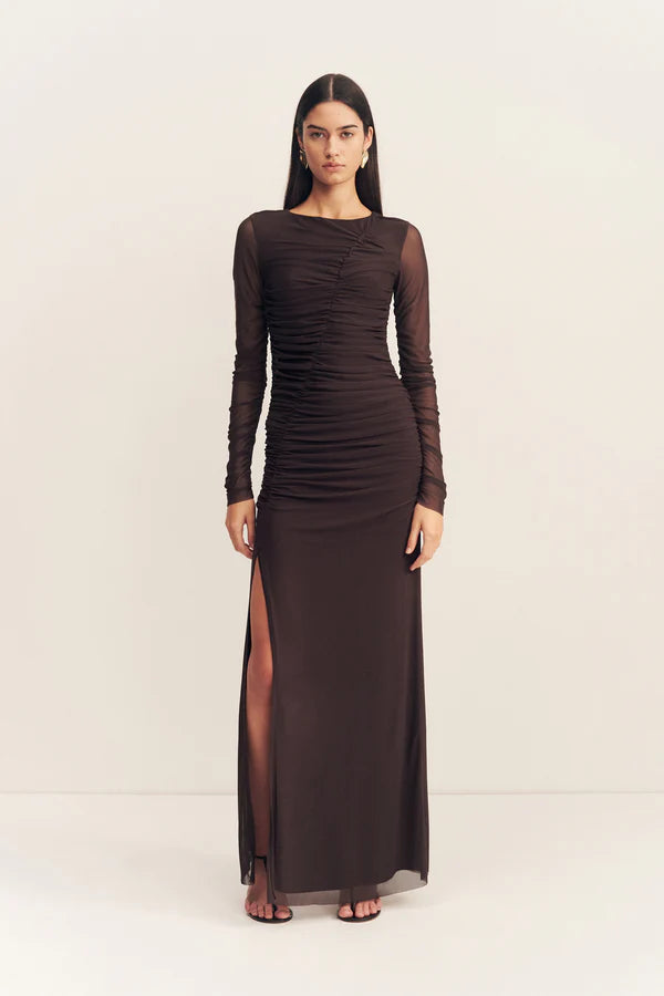 Mira Gathered Maxi Dress - Ganache