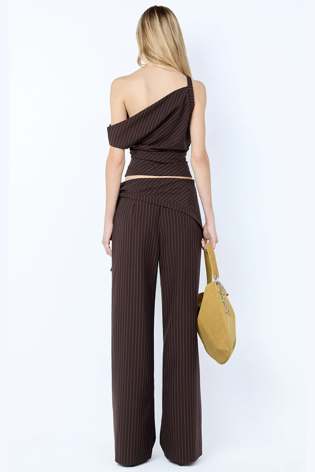 ANDRE ASYM TOP - CHOCOLATE PINSTRIPE