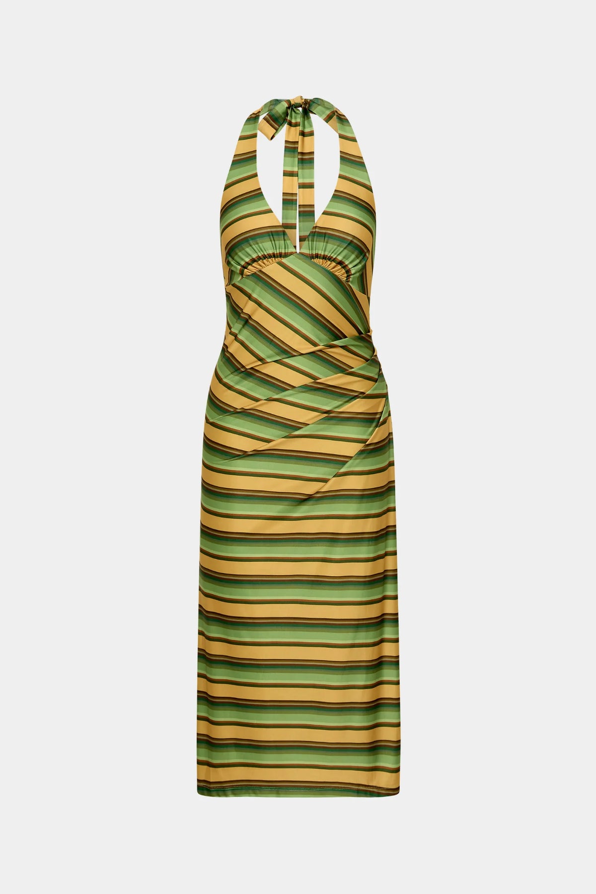 Pleated Backless Halter Dress | Gold Strip