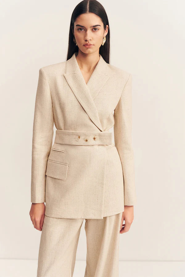 Newman Hourglass Double Breasted Blazer with Belt - Parchment