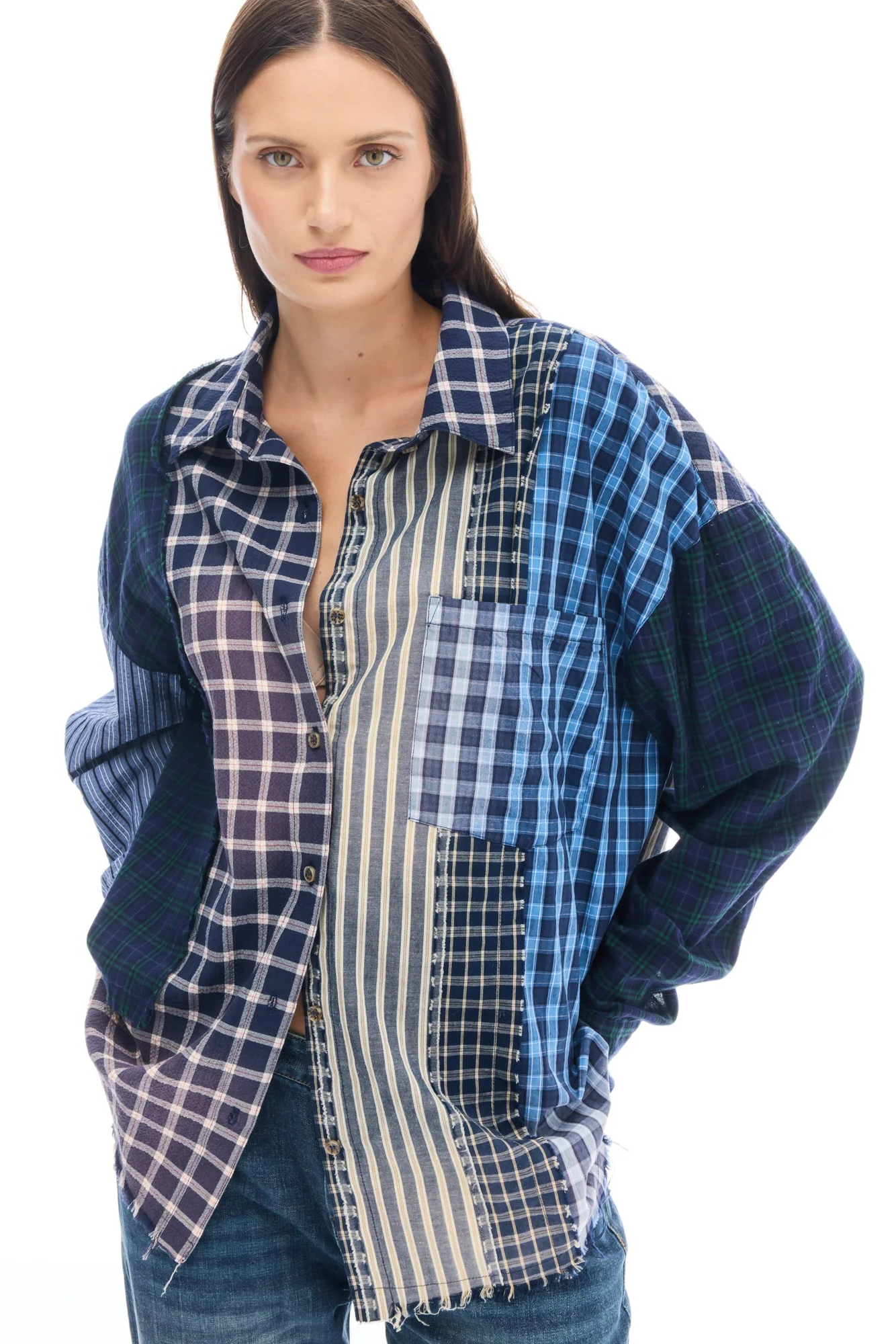 Patchwork Check Stripe Shirt