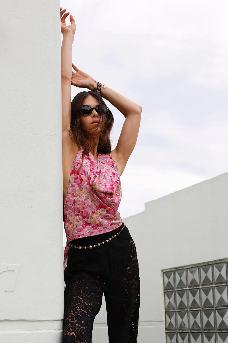 Cherry Blossom Girl Silk Halter Top