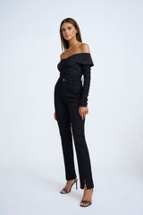 OFF SHOULDER GATHER TOP - BLACK