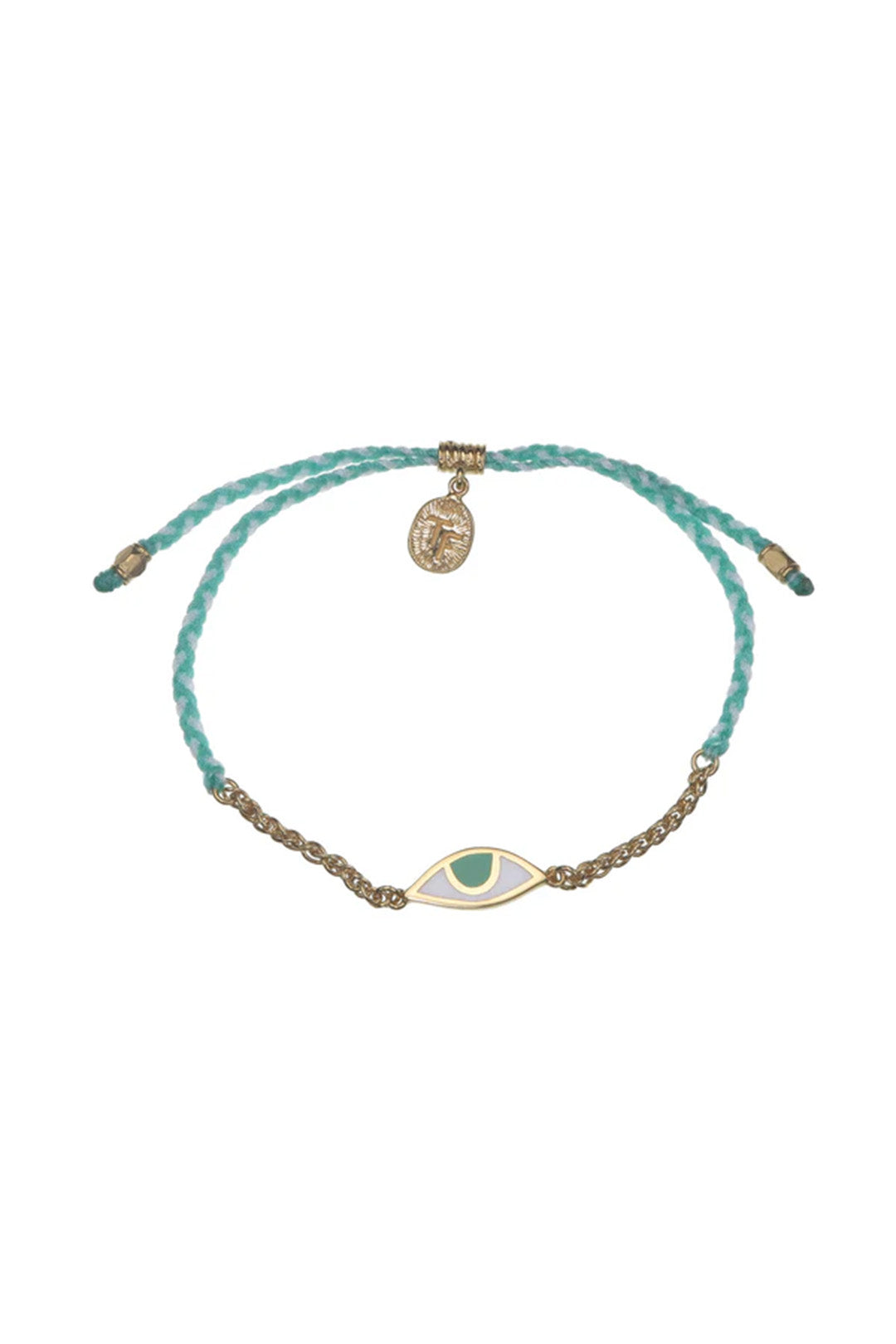 CHAIN & CORD EYE PROTECTION BRACELET - AQUA AND CREAM - GOLD