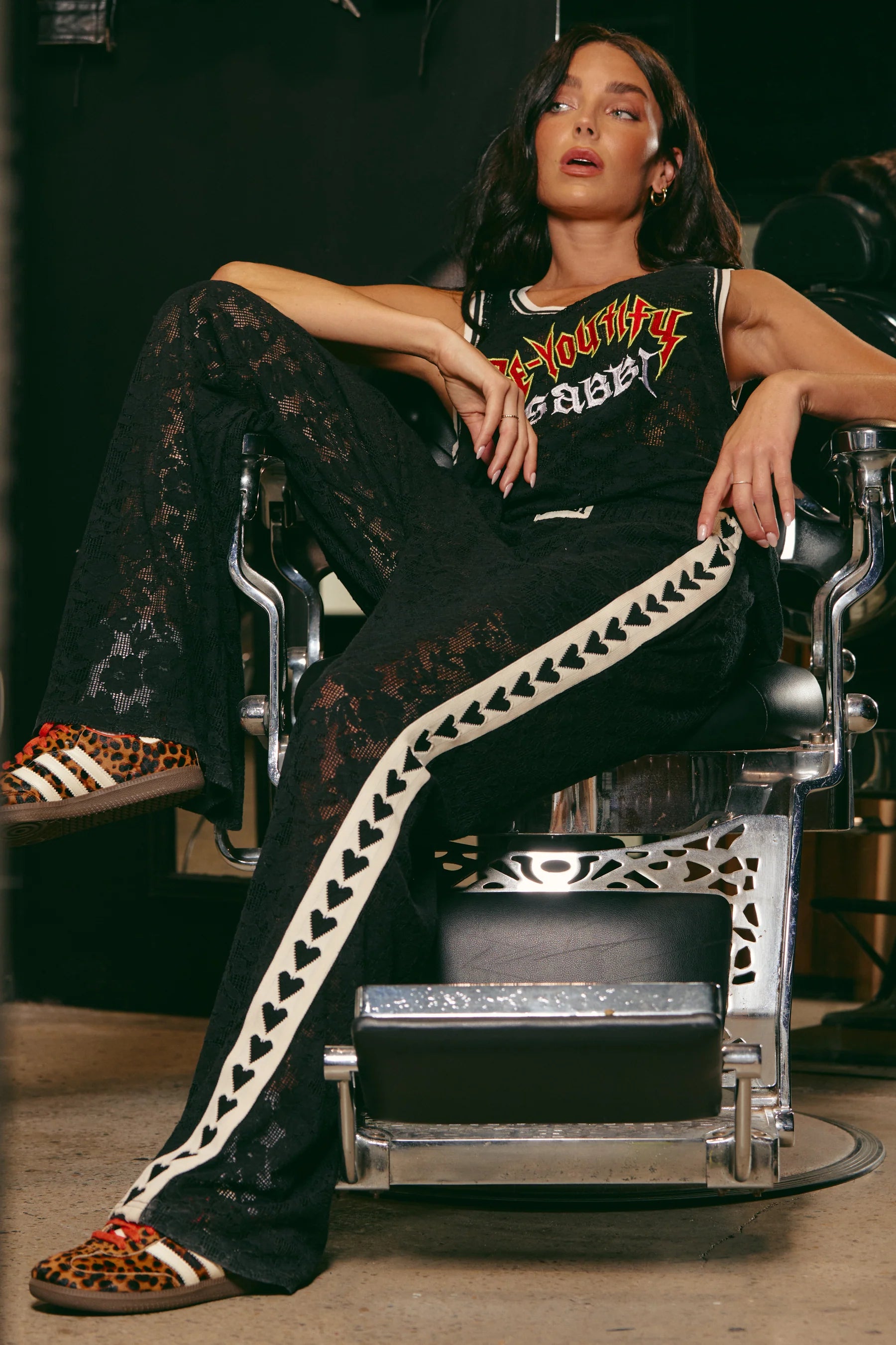 RAVING HEART LACE PANTS - BLACK