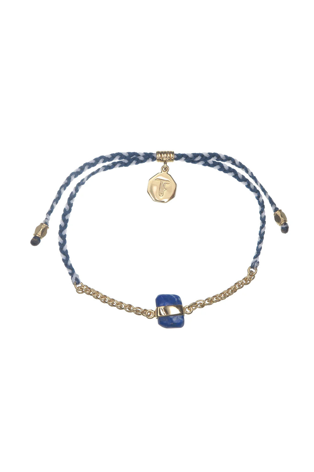 CHAIN & CORD CRYSTAL BRACELET - LAPIS LAZULI - BLUE AND WHITE - GOLD
