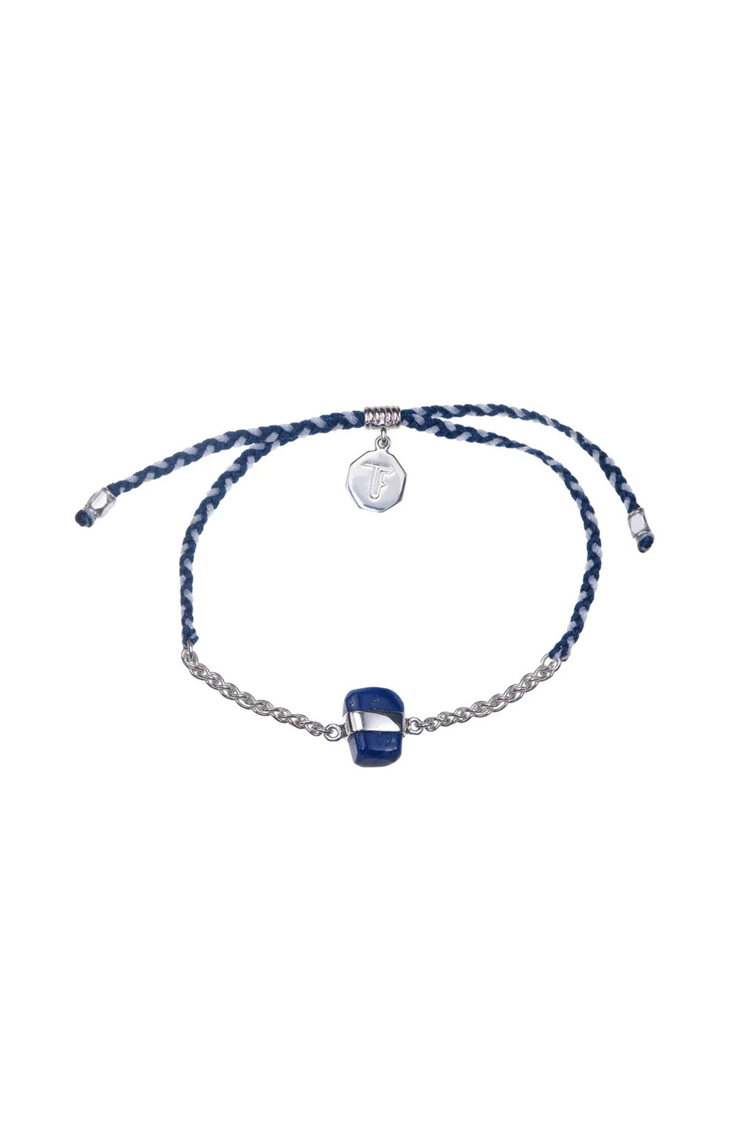 CHAIN & CORD CRYSTAL BRACELET - LAPIS LAZULI - BLUE AND WHITE - SILVER