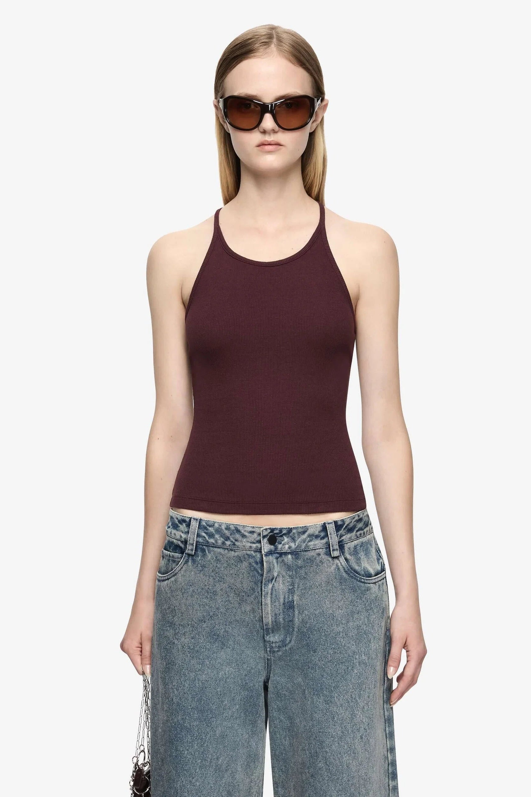 AZURI RACER BACK TOP - AUBERGINE