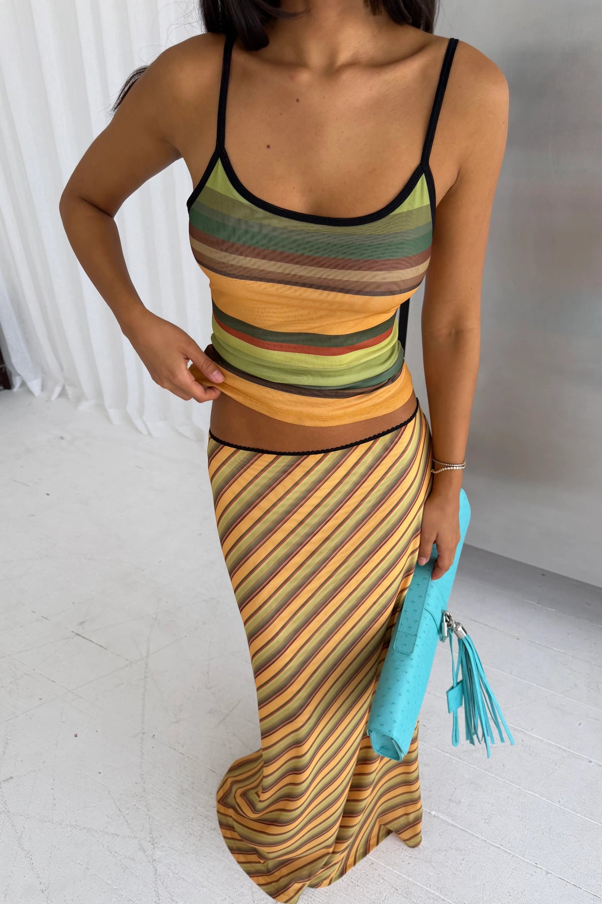 Maxi Skirt | Mesh Gold Stripe