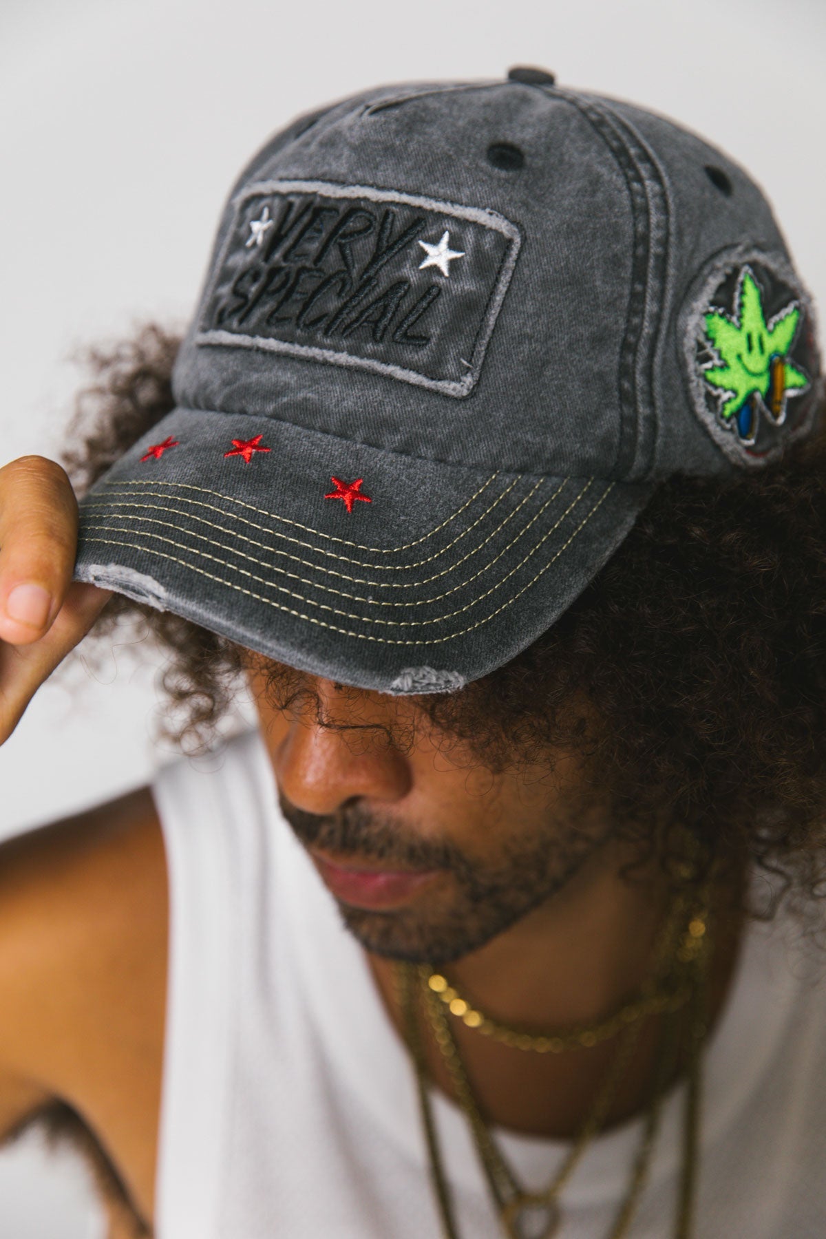 Charcoal Mr Happy Herb Distressed Dad Cap