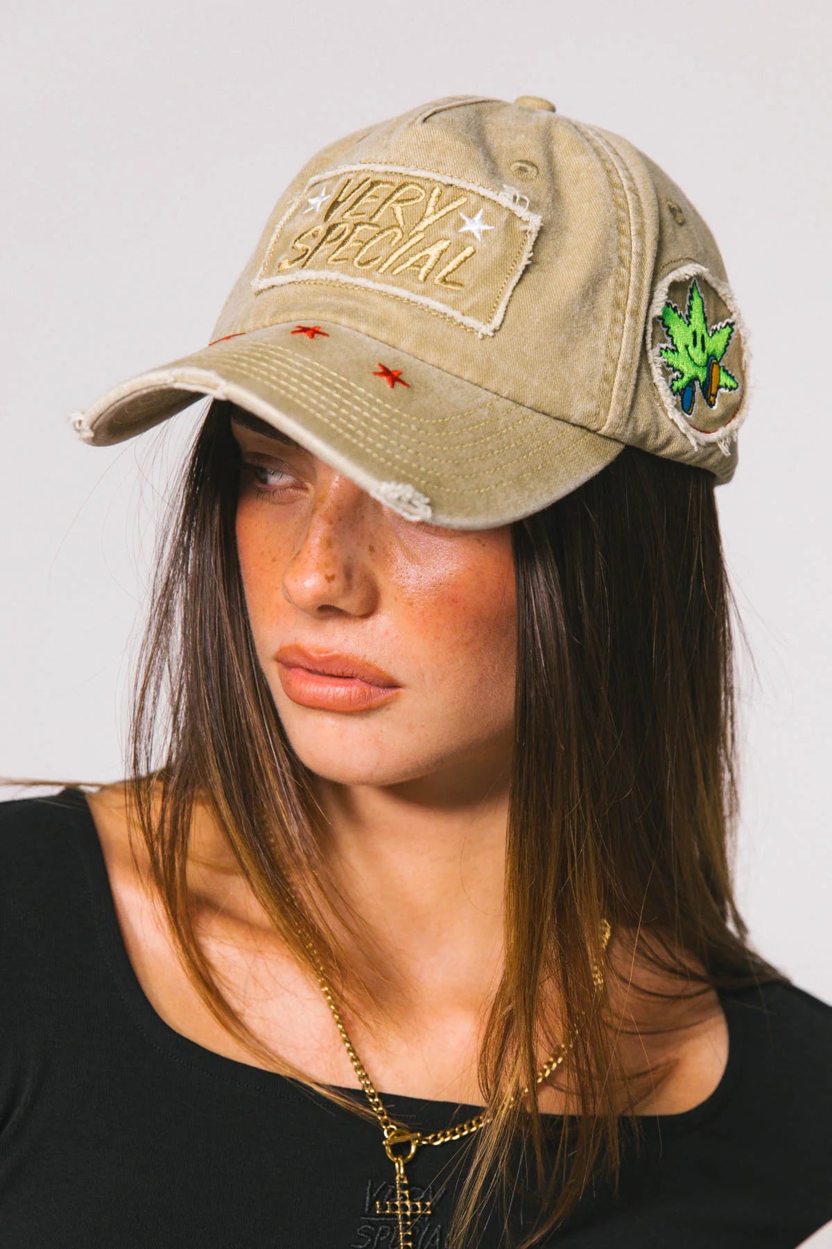 Khaki Mr Happy Herb Distressed Dad Cap