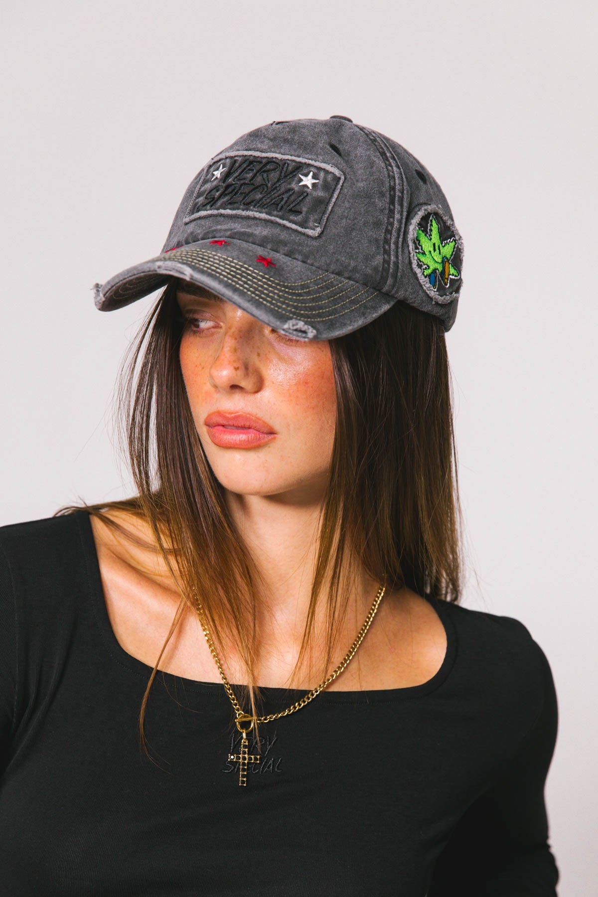 Charcoal Mr Happy Herb Distressed Dad Cap