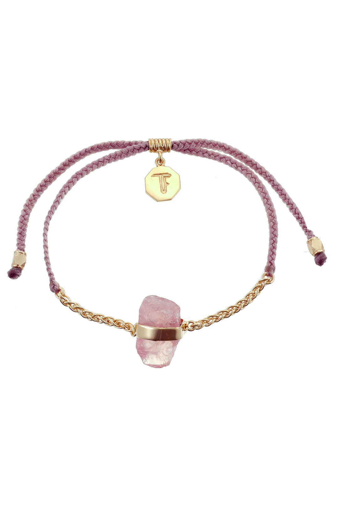CHAIN & CORD CRYSTAL BRACELET - ROSE QUARTZ- DUSTY PINK - GOLD