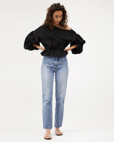 ANNA FRILL BLOUSE - BLACK CONTRAST