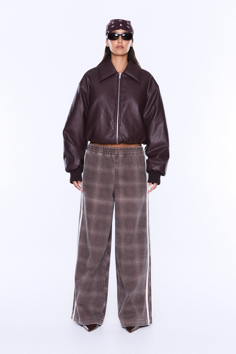 MYLA WIDE LEG PANT - BURGENDY CHECK