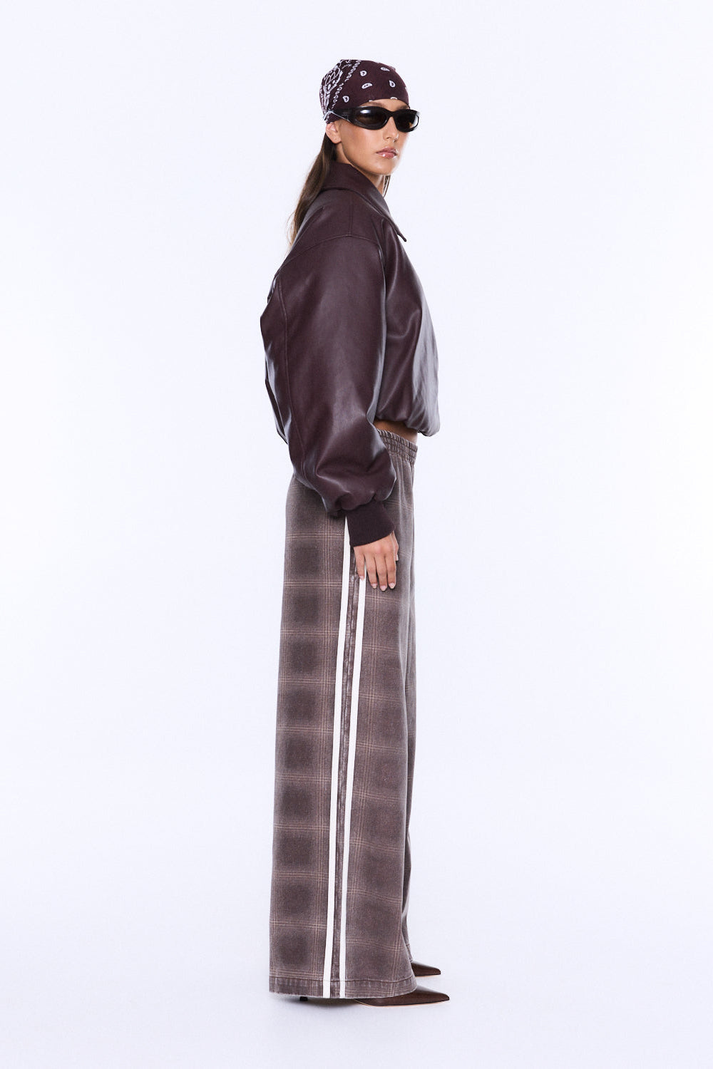MYLA WIDE LEG PANT - BURGENDY CHECK