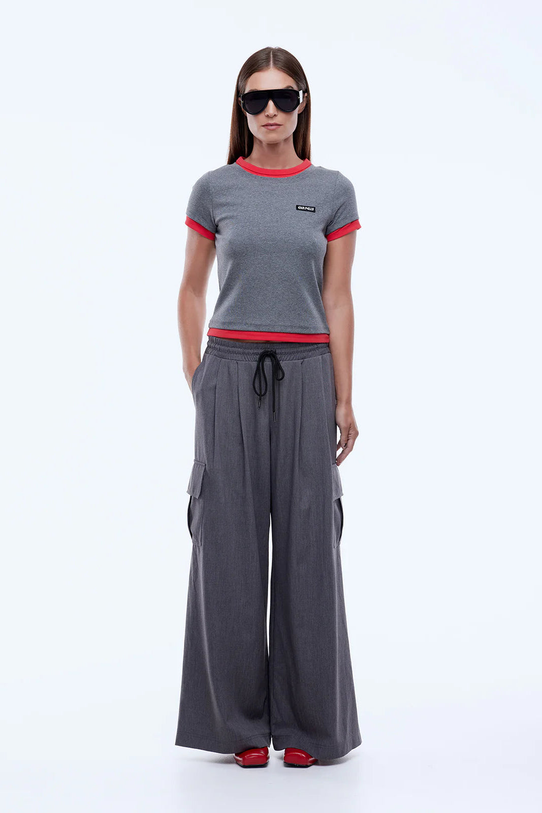 LENNY T-SHIRT - CHARCOAL/CRIMSON