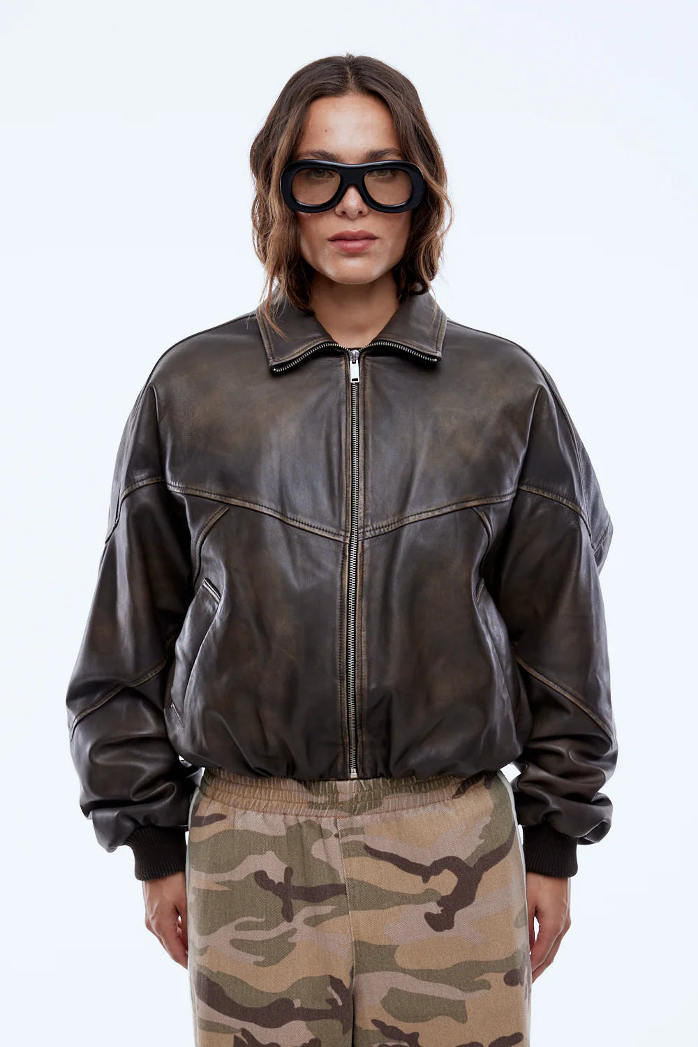 MARI LEATHER BOMBER - MOCHA