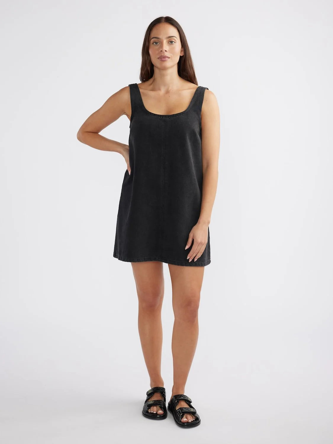 AMELIE DENIM MINI DRESS - WASHED BLACK