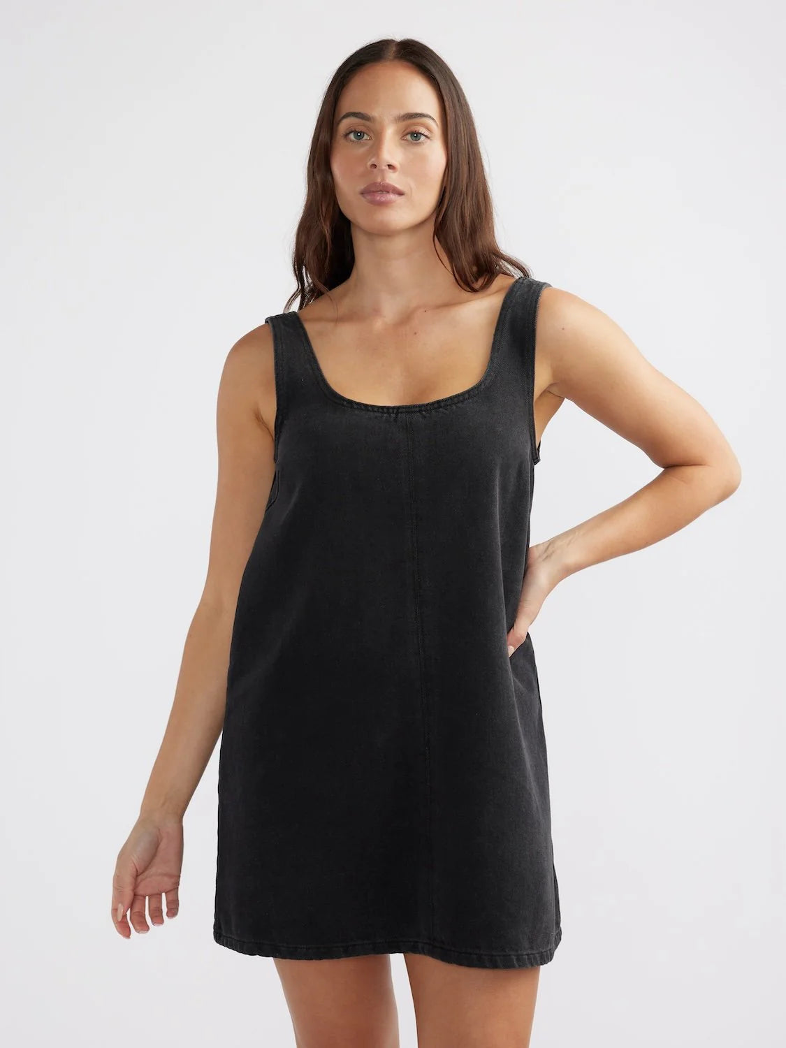 AMELIE DENIM MINI DRESS - WASHED BLACK