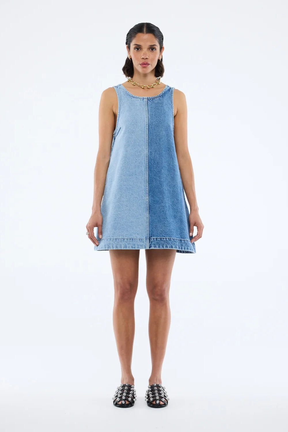 LIA SPLICED DENIM DRESS