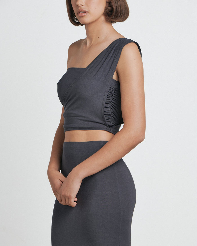 THE ONE SHOULDER TOP - BLACK