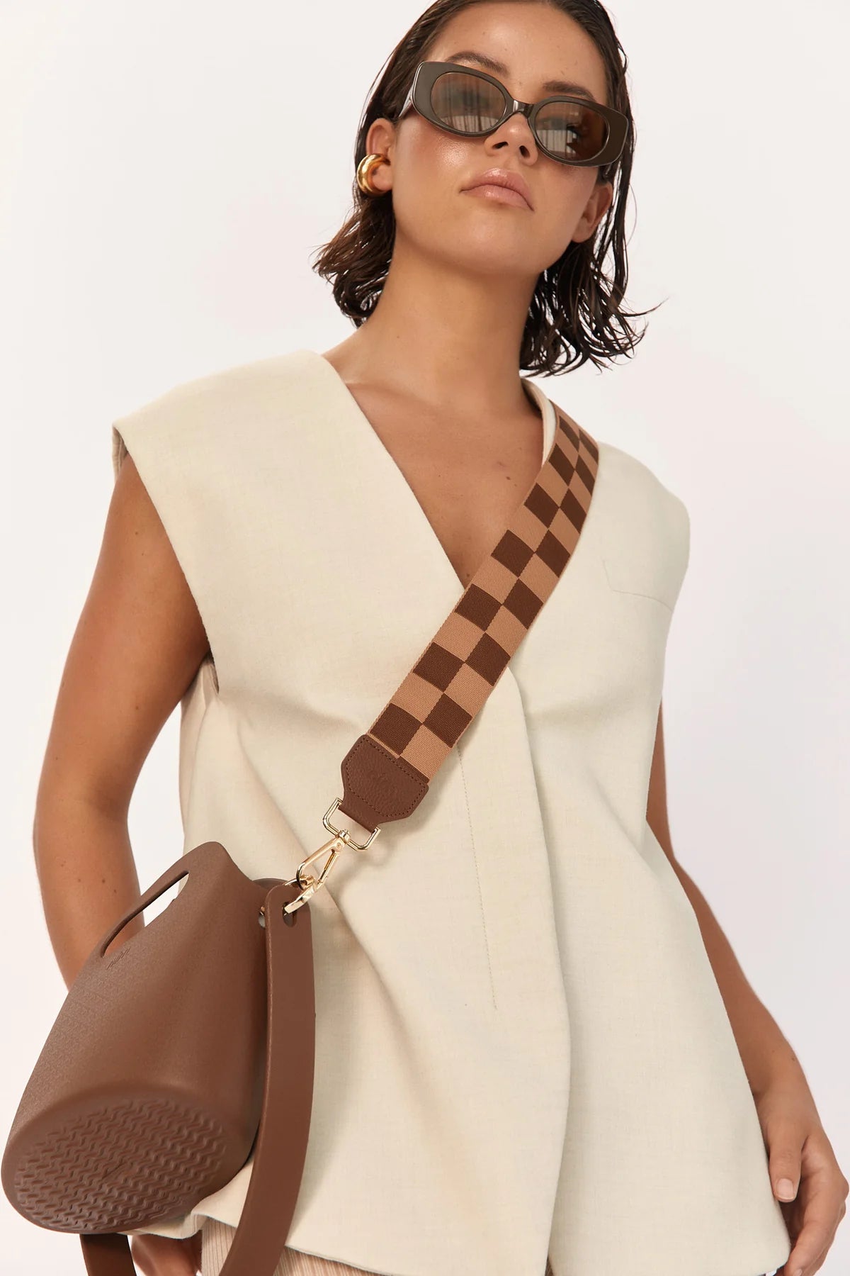 SHOULDER STRAP - COCOA CHECK