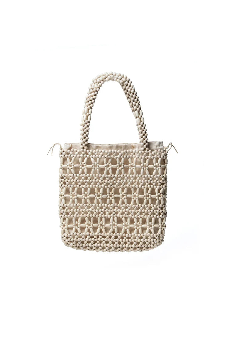 Flower Beaded Bag Cream