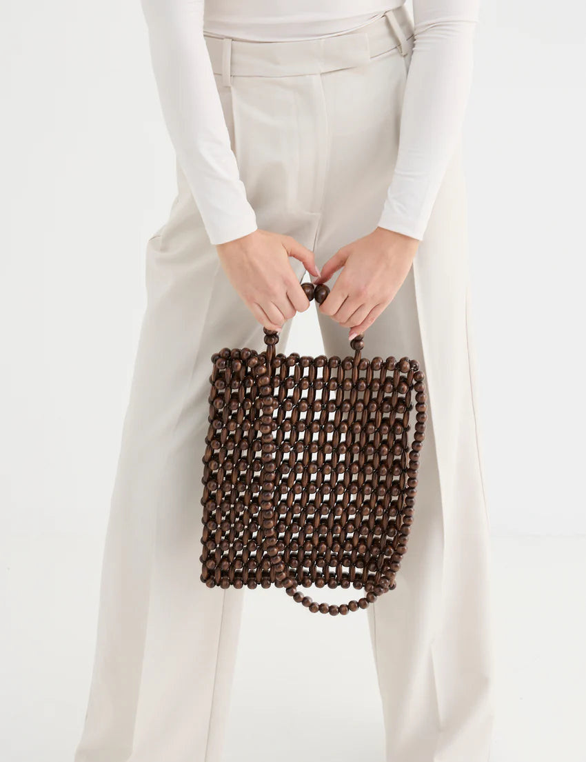 GIA BEADED TOTE BAG - BROWN