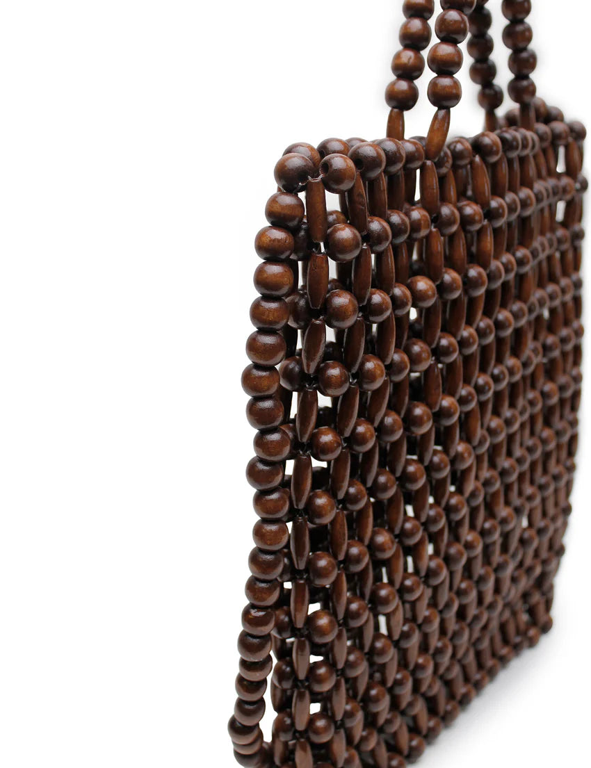 GIA BEADED TOTE BAG - BROWN