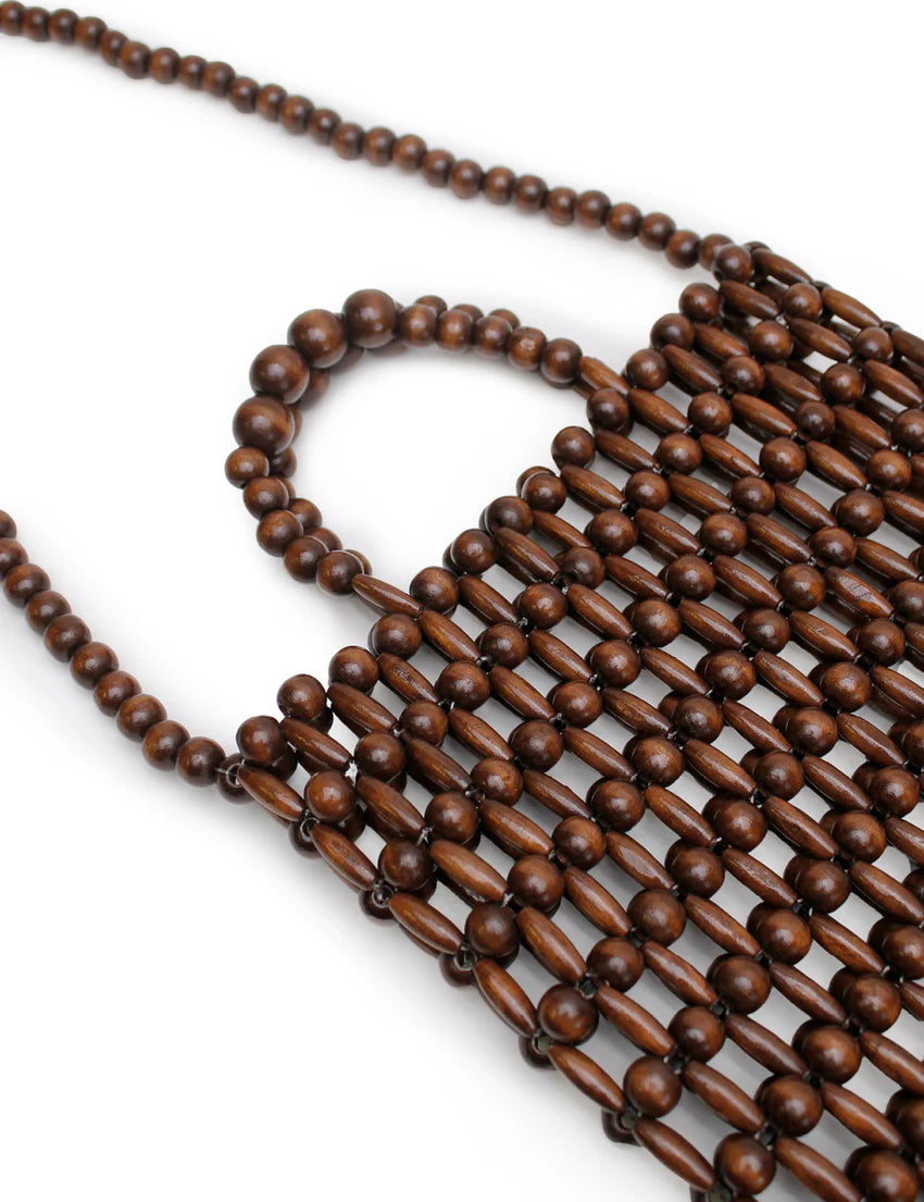 GIA BEADED TOTE BAG - BROWN
