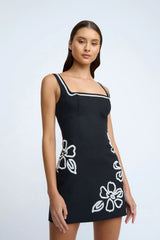 HIBISCUS ROSE MINI DRESS - BLACK IVORY