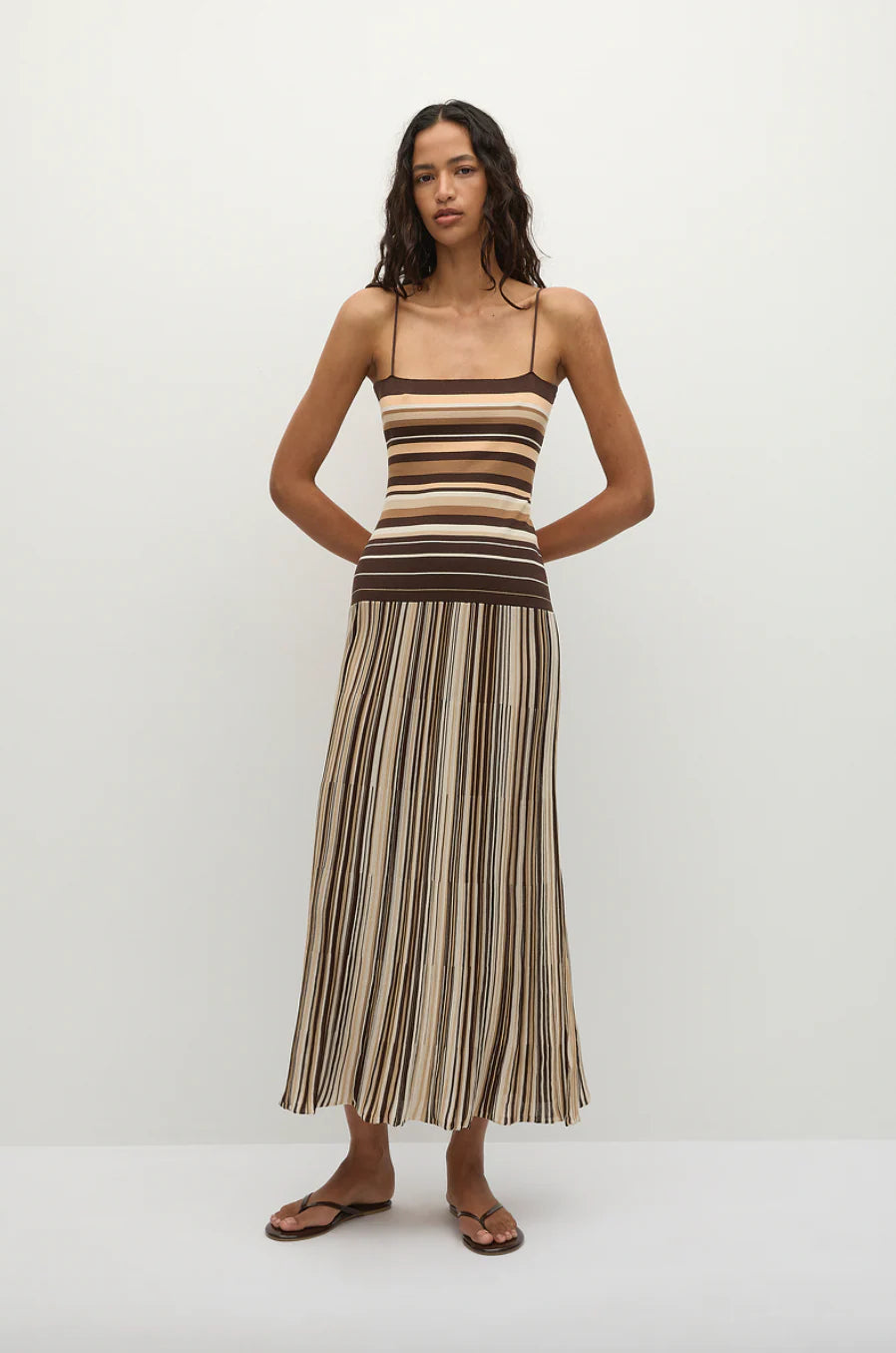 Esenia Knit Dress - Apricot Brown Stripe