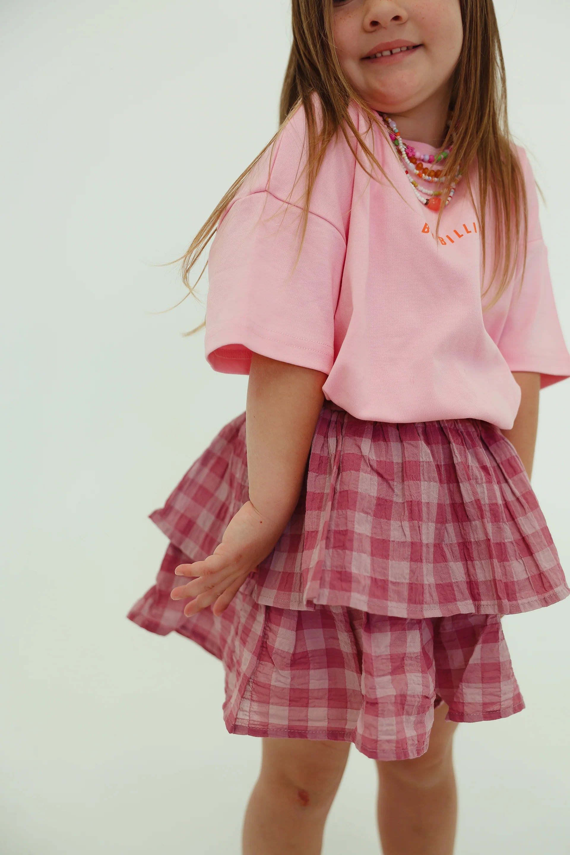 GINGHAM TIERED SKIRT