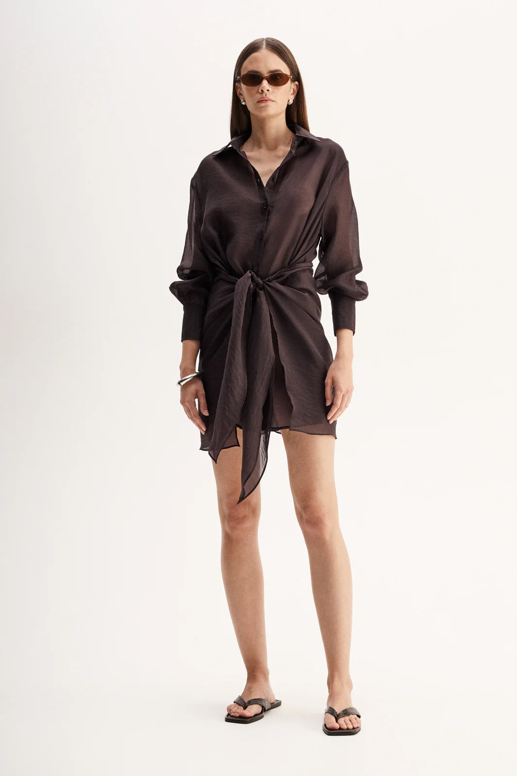Sailor Brown Sheer Shirt Dress - Chocolate