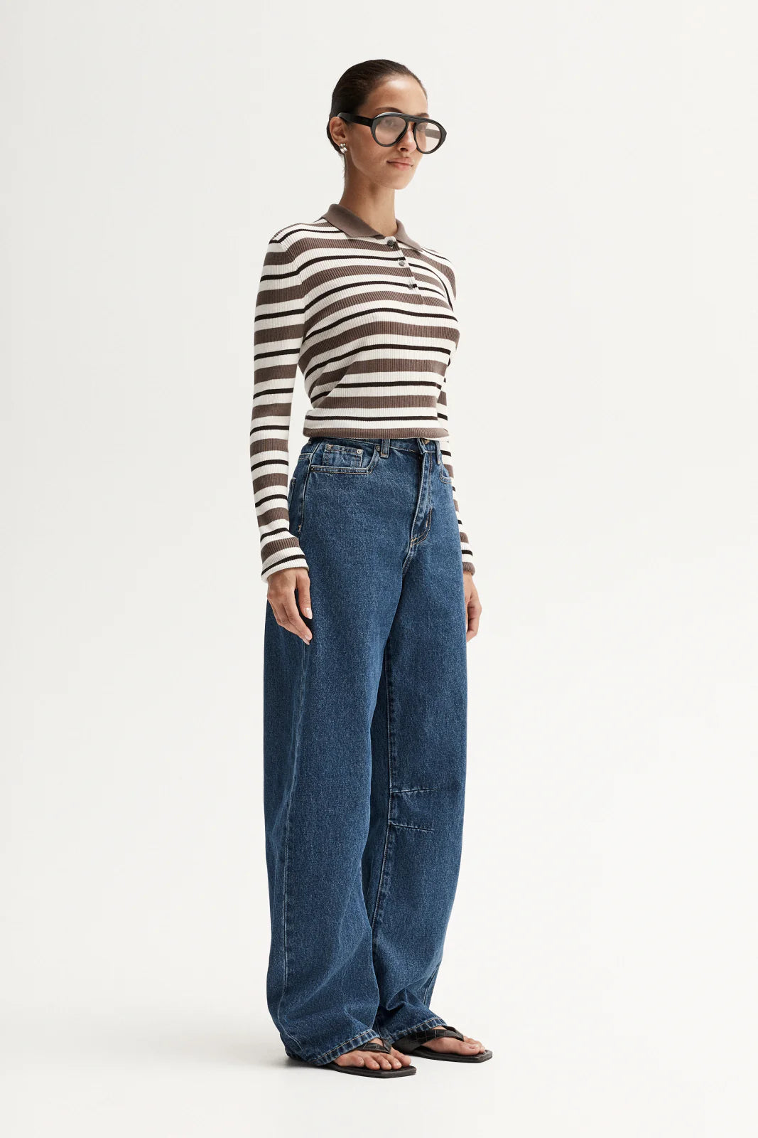 Ana Long Sleeve Polo - Chocolate Multi Stripe