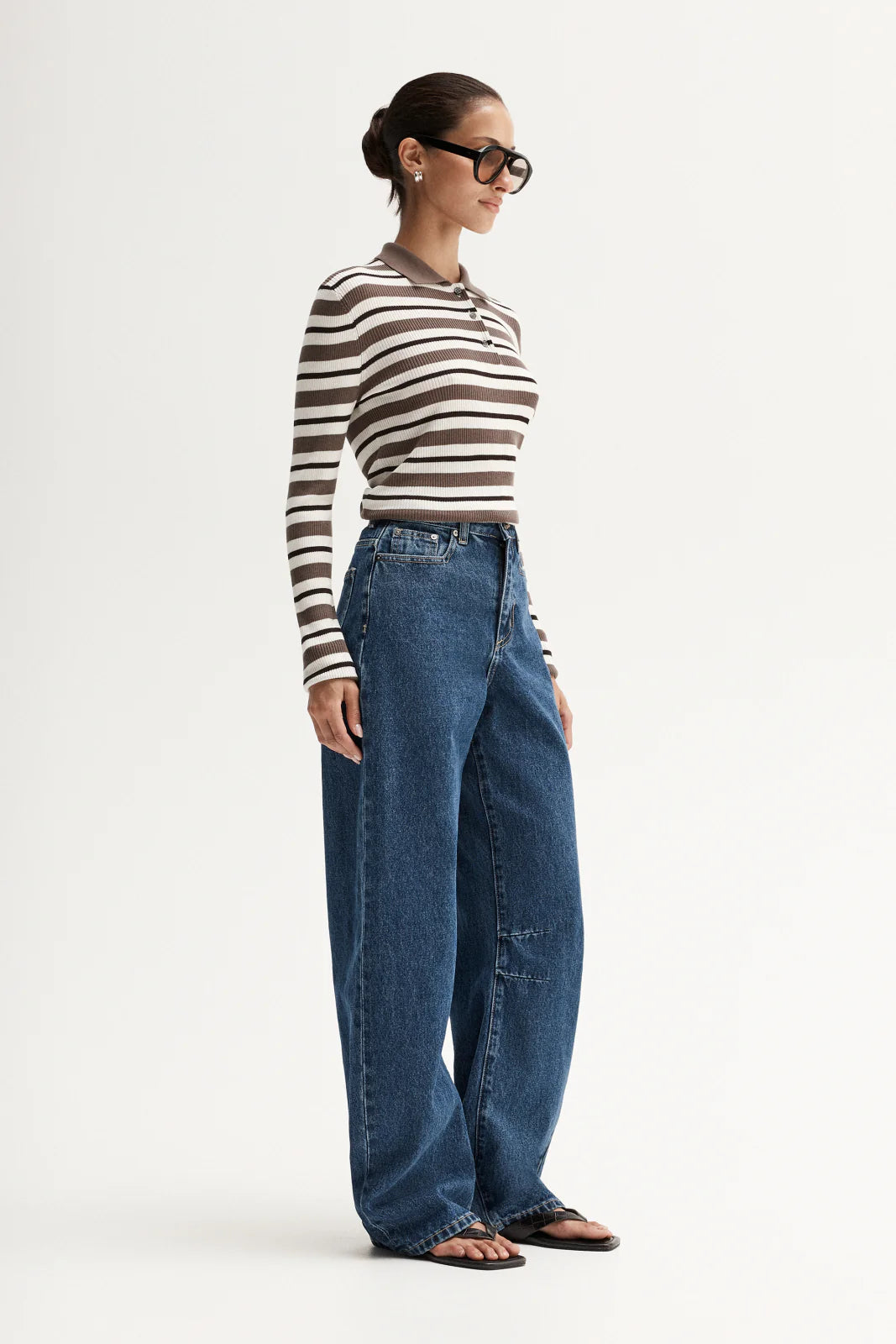 Ana Long Sleeve Polo - Chocolate Multi Stripe
