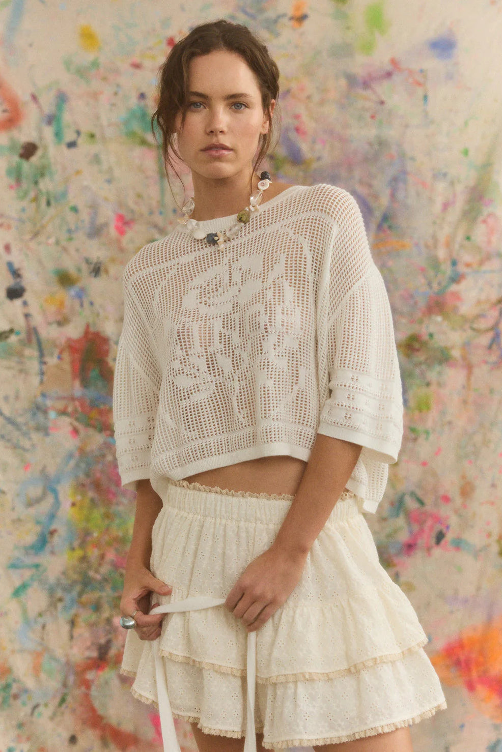 Rosa Crochet Banya Oversized Tee - White