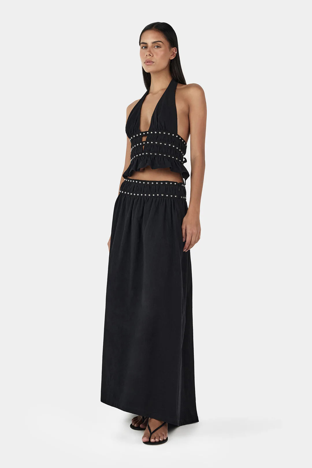 Tabby Studed Midi Skirt - Black