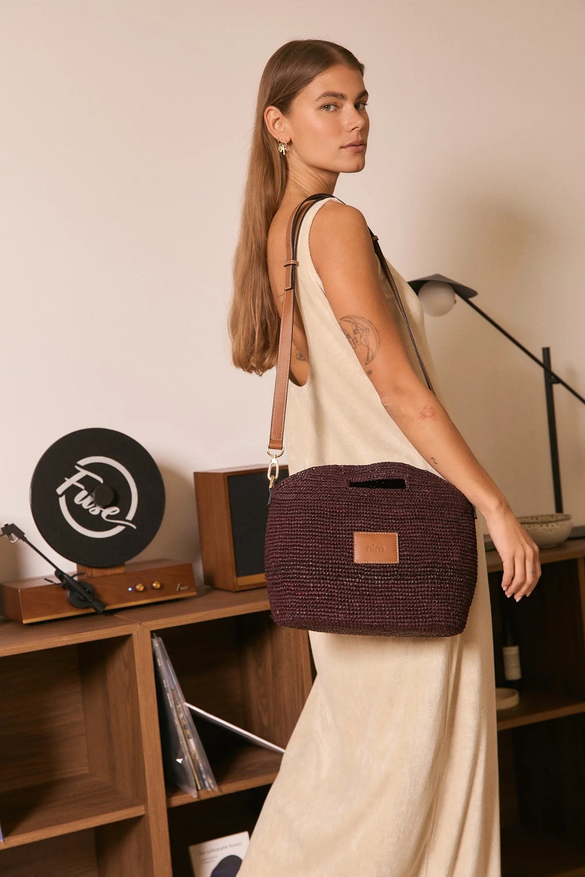 Leather Trim Raffia BB - Cocoa