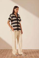 RAVELLO CROCHET RELAXED SHIRT - CREAM/ BLACK