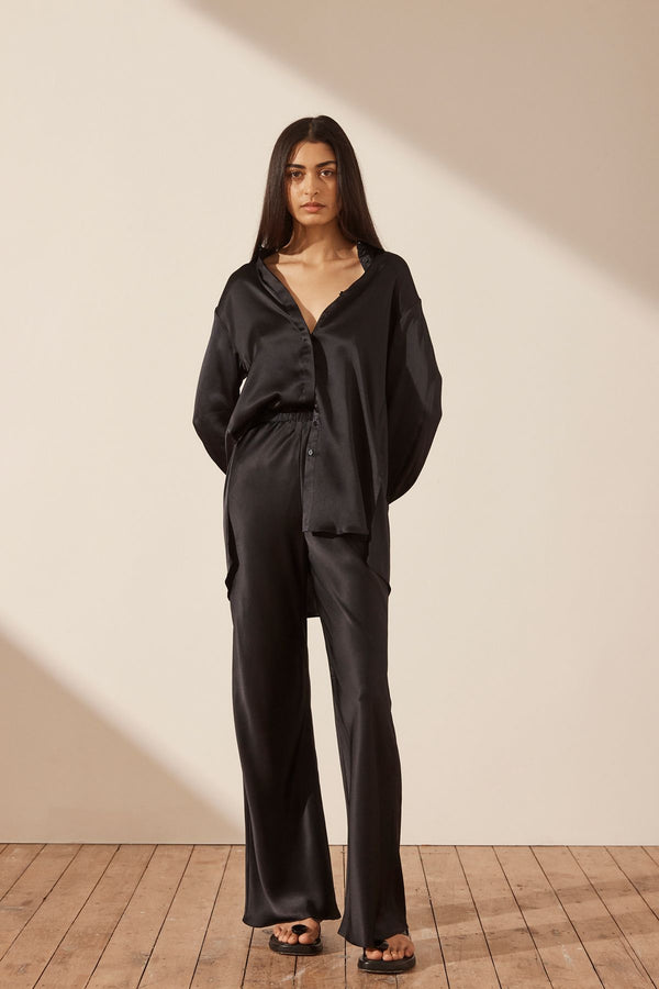 MEZZANOTTE SILK TUXEDO SHIRT - BLACK