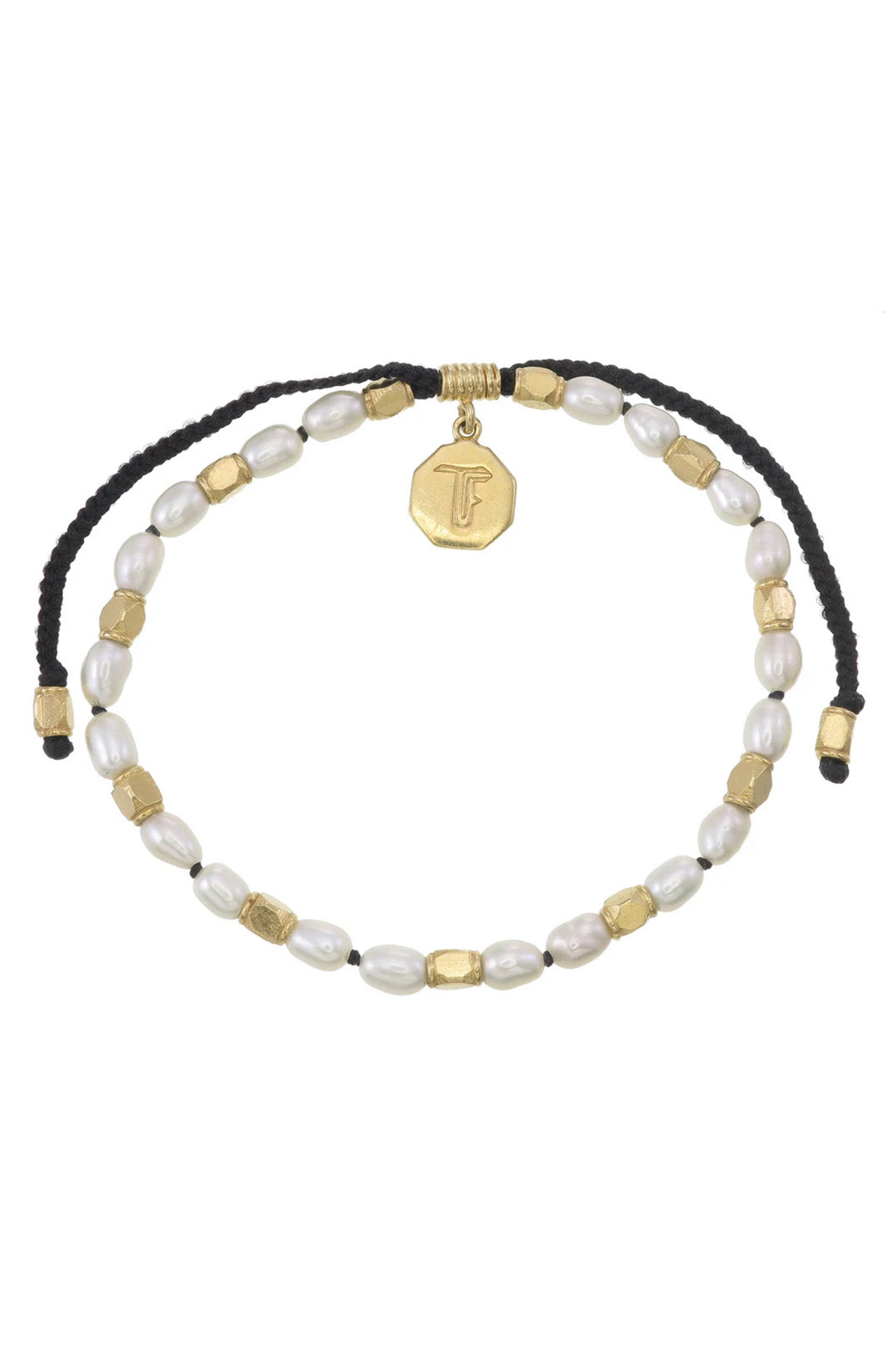 MINI PEARLS - HAND KNOTTED BRACELET- BLACK CORD - GOLD