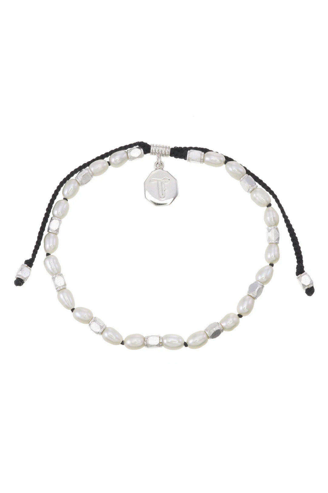 MINI PEARLS - HAND KNOTTED BRACELET- BLACK CORD - SILVER