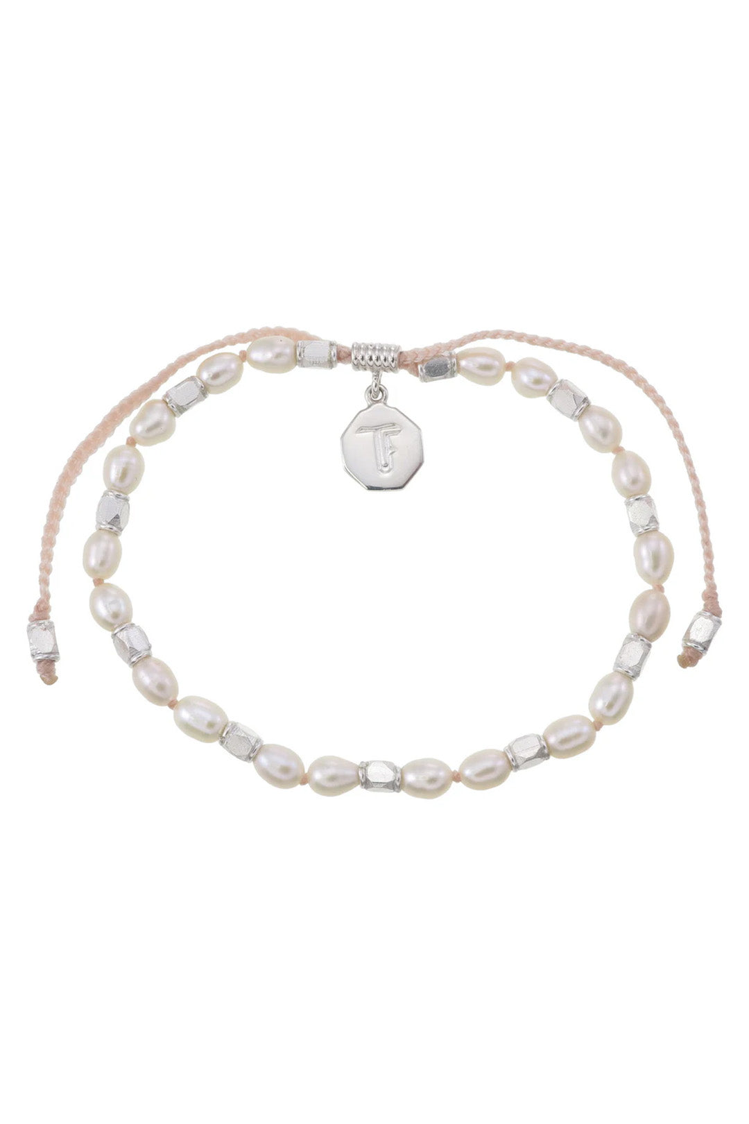 MINI PEARLS - HAND KNOTTED BRACELET - PALE PINK CORD - SILVER