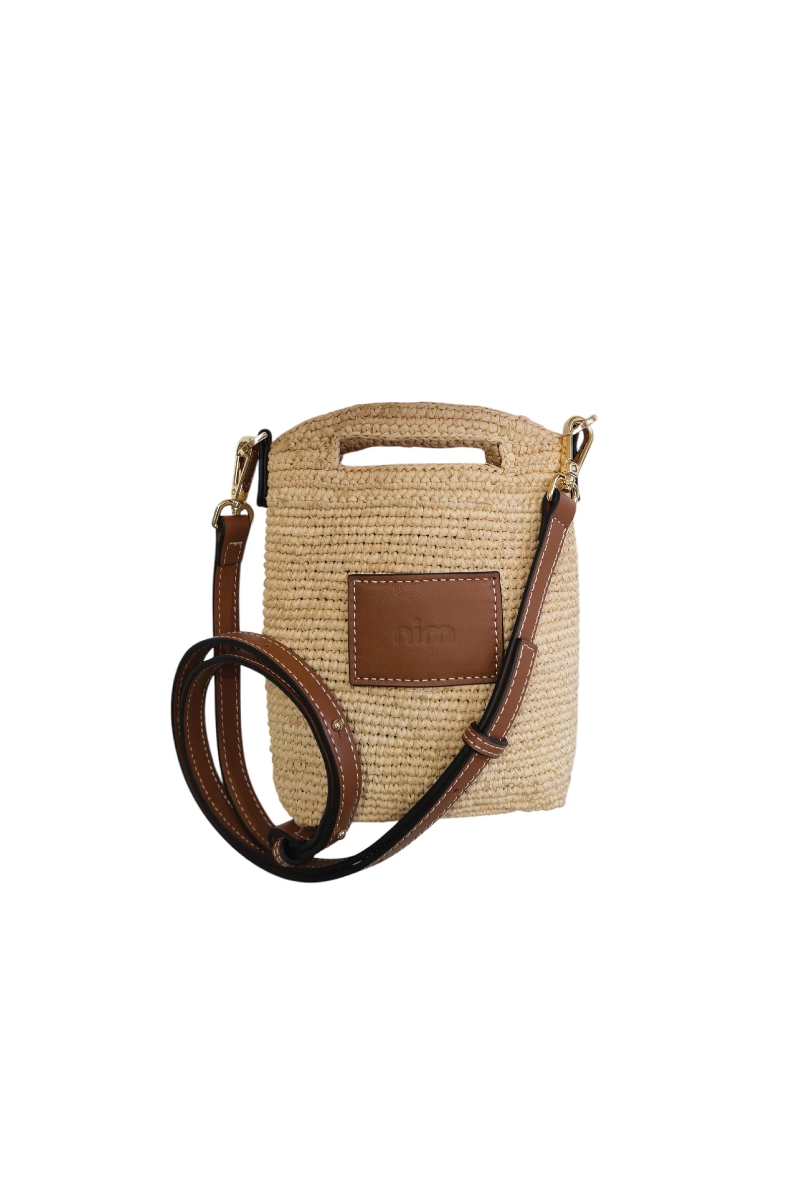 LEATHER TRIMMED RAFFIA POCKET - NATURAL