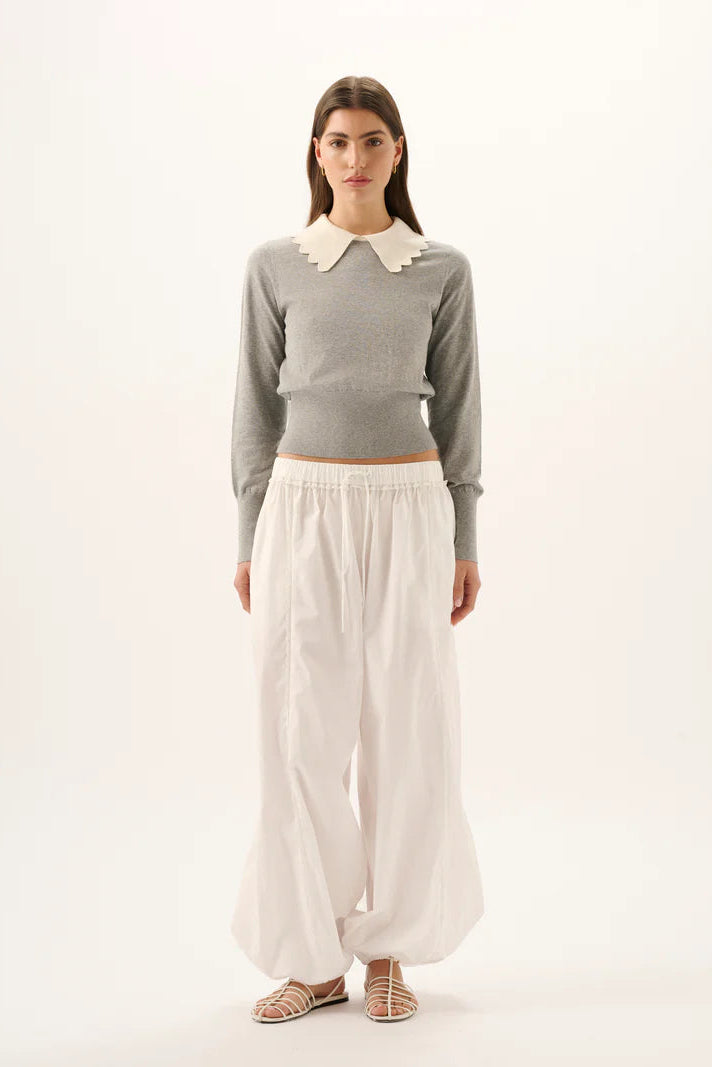GRACIE KNIT TOP - Grey Marle