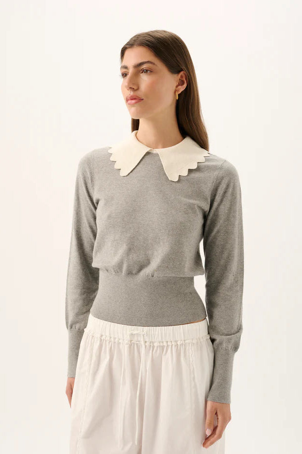 GRACIE KNIT TOP - Grey Marle