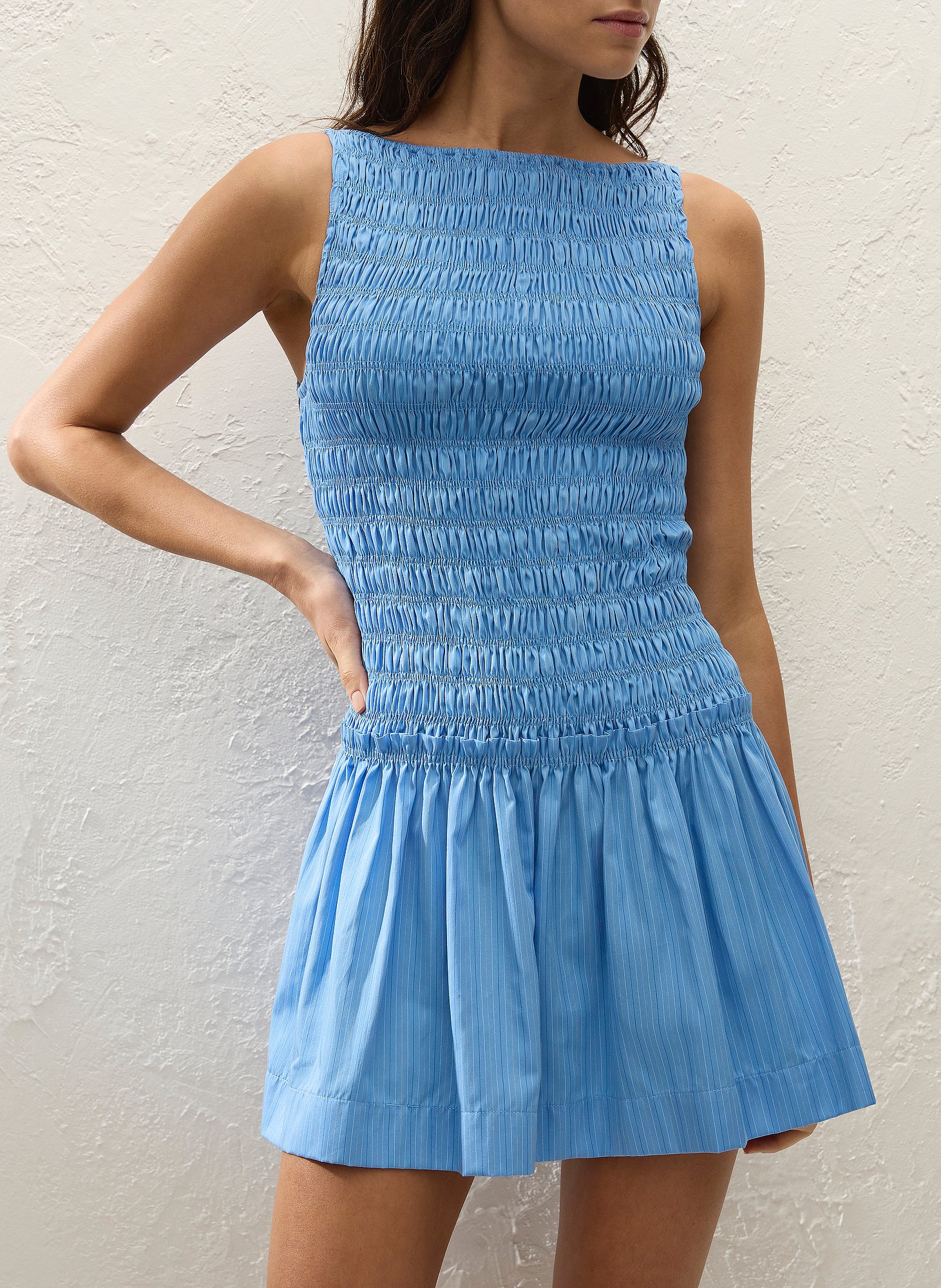 Maria Mini Dress Mico Pinstripe Azul